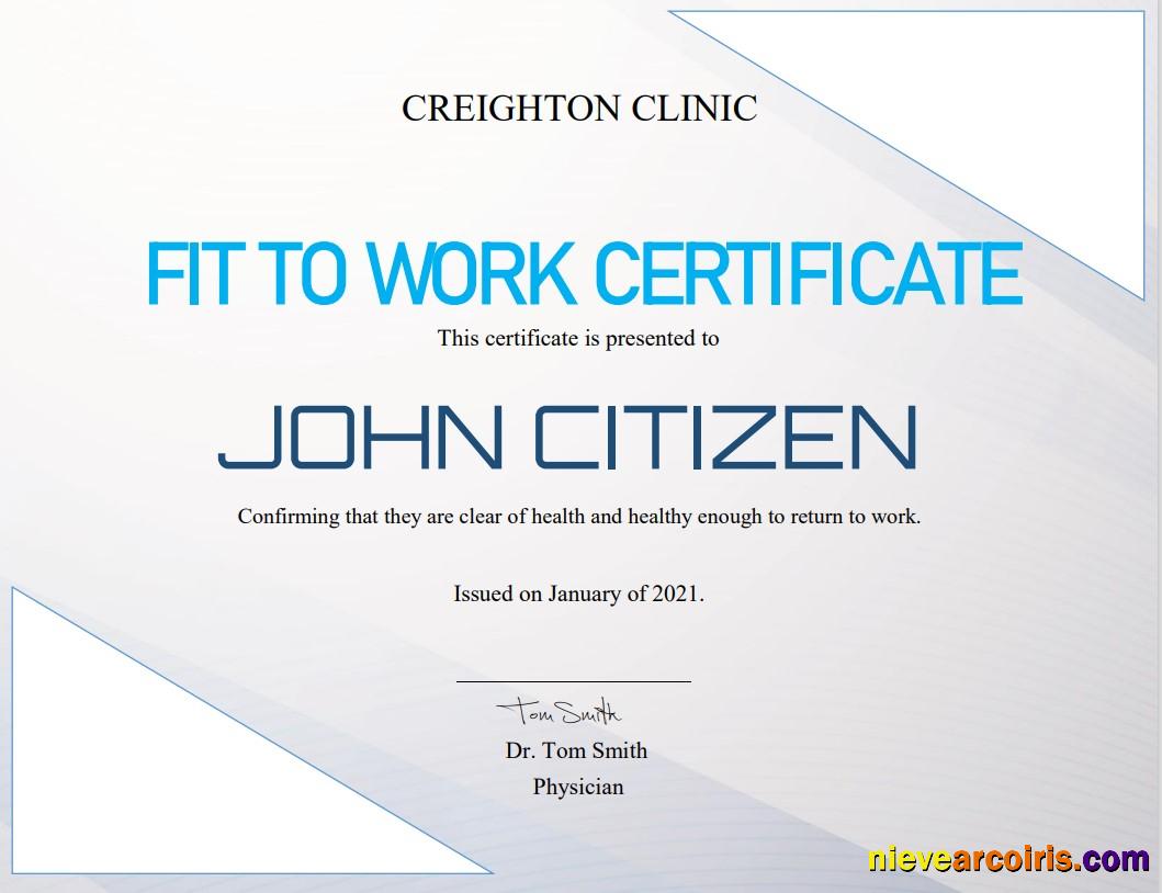 USA Fit to Work certificate
